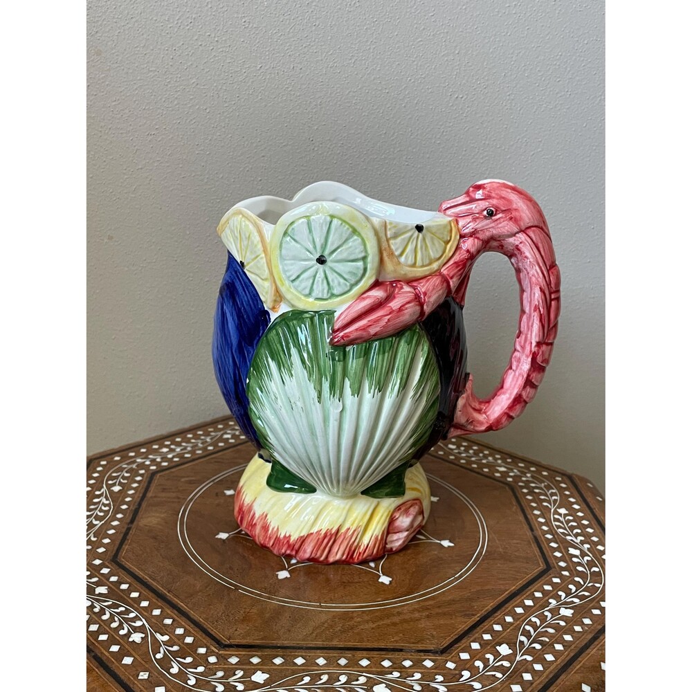 Vintage Pitcher Ceramics Of Bassano Lobster Handle Shells Citrus Italy